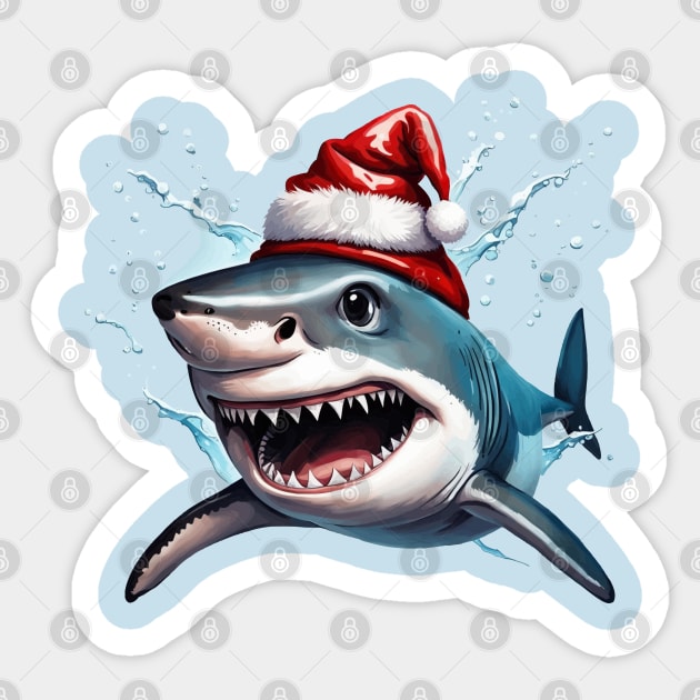 Santa Jaws Christmas Shark Cartoon Art Sticker by taiche